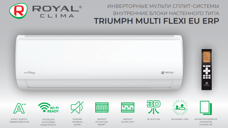 Внутренний блок мультисплит-системы Royal Clima MULTI FLEXI TRIUMPH Inverter особенности и функции